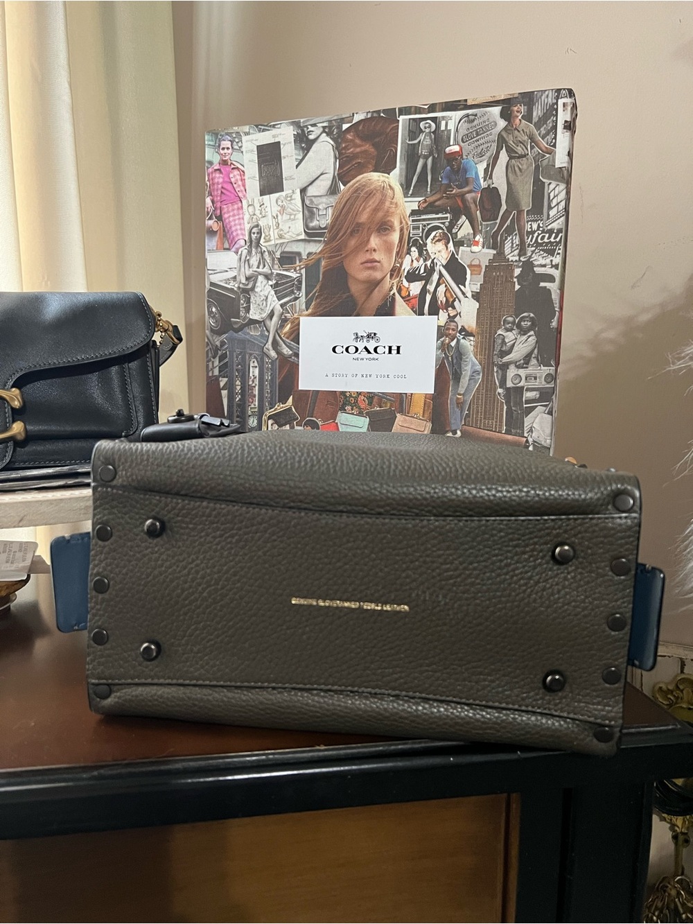 COACH rogue 25 Pebbled Leather Stud Satchel in Olive Green - Picture 3 of 8